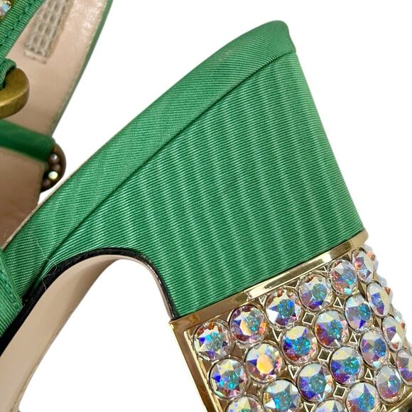 GUCCI Madelyn Crystal Square G Embellished Silk Satin Slingback Heels - Picture 11 of 11